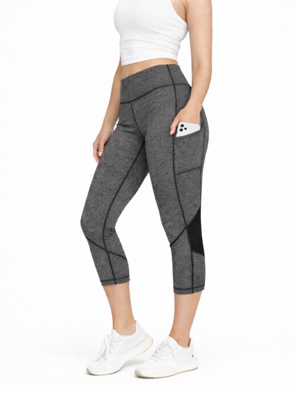 Lululemon High-Rise Grey Active Capri Leggings with Side Phone Pocket
